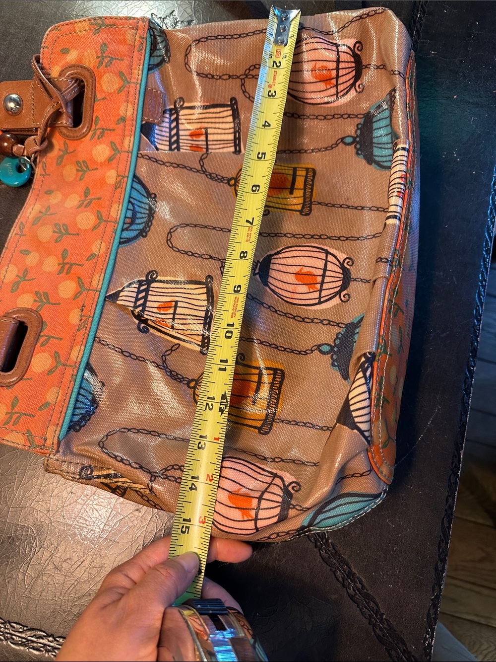 Fossil Printed Birdcage Bag in Tan and Orange - Picture 13 of 14